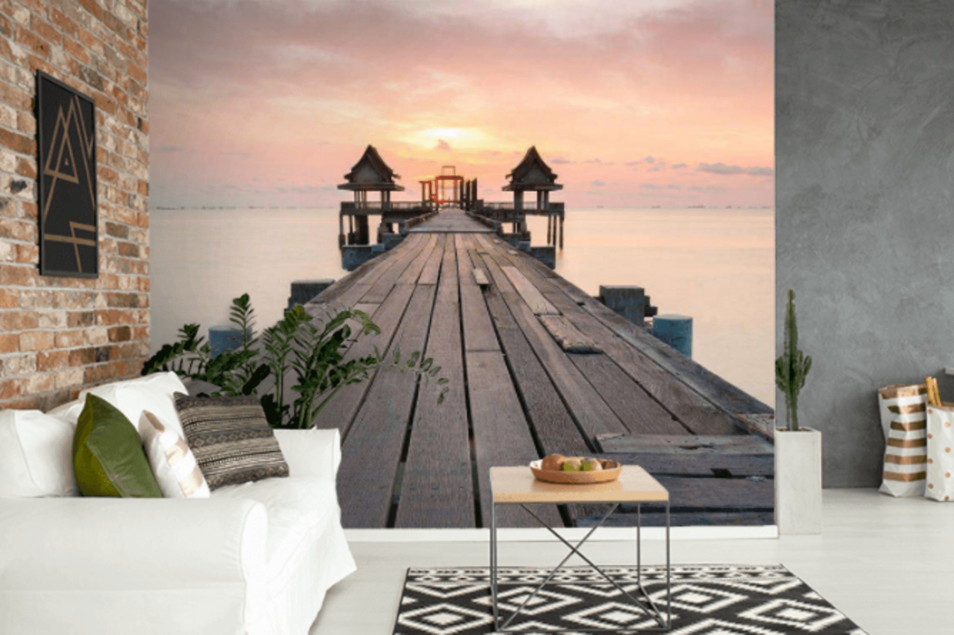 Міська перспектива 3D 3D шпалери з перспективою міста для візуального розширення простору маленької вітальні.