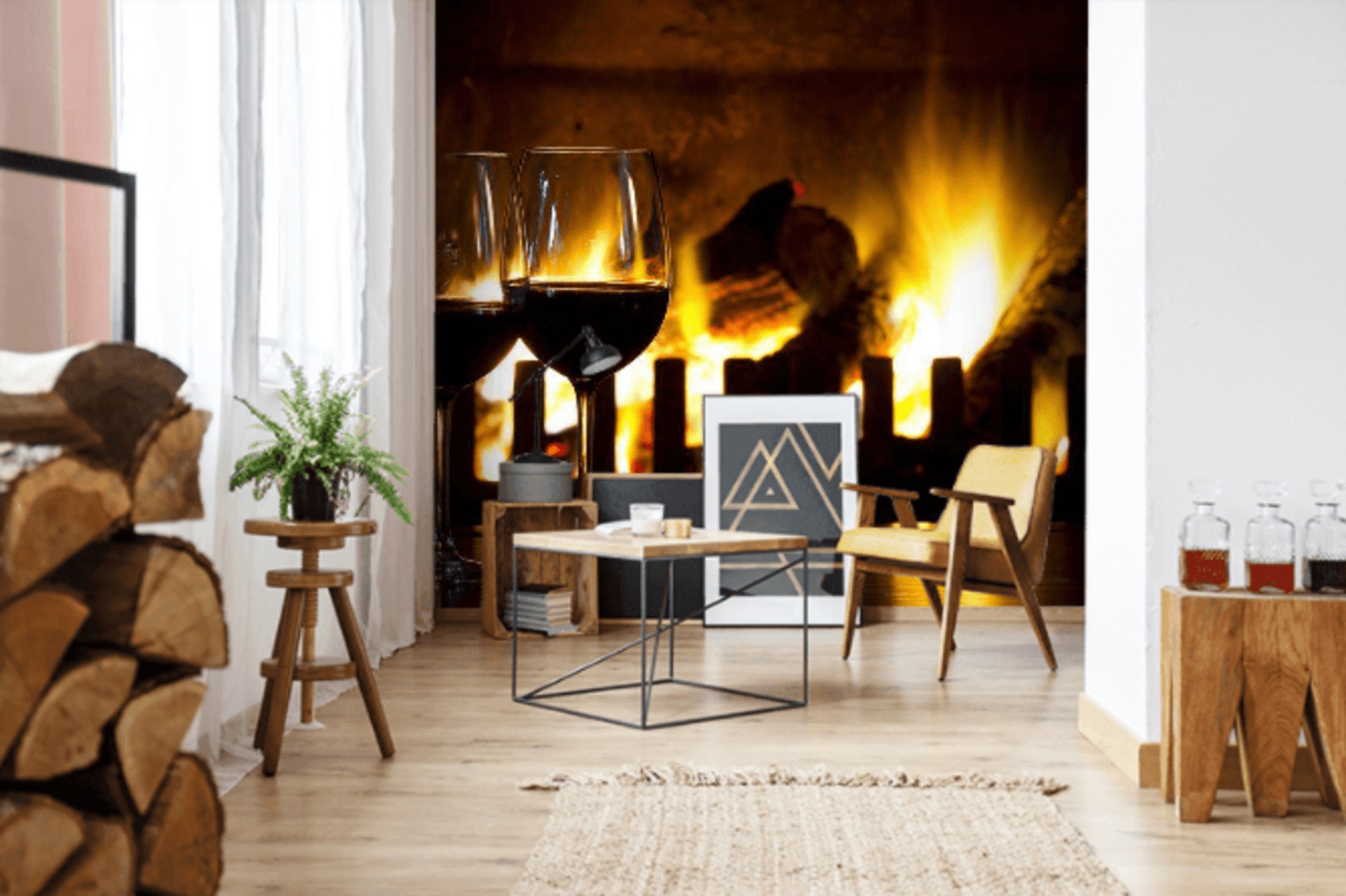 Об'ємні бульбашки 3D 3D шпалери з об'ємними бульбашками в сучасній вітальні з білими меблями.