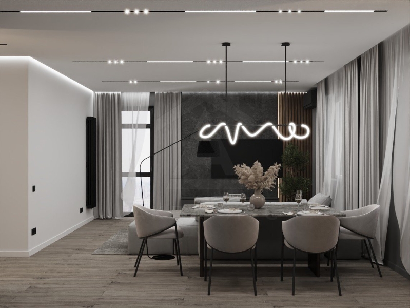 Світло над столом Кілька підвісних світильників різної форми над обіднім столом: сучасний дизайн 2026.