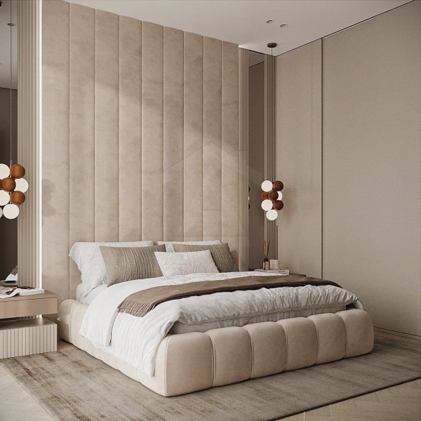 Світло біля ліжка Два підвісних світильники над приліжковими тумбами в спальні: сучасне рішення.