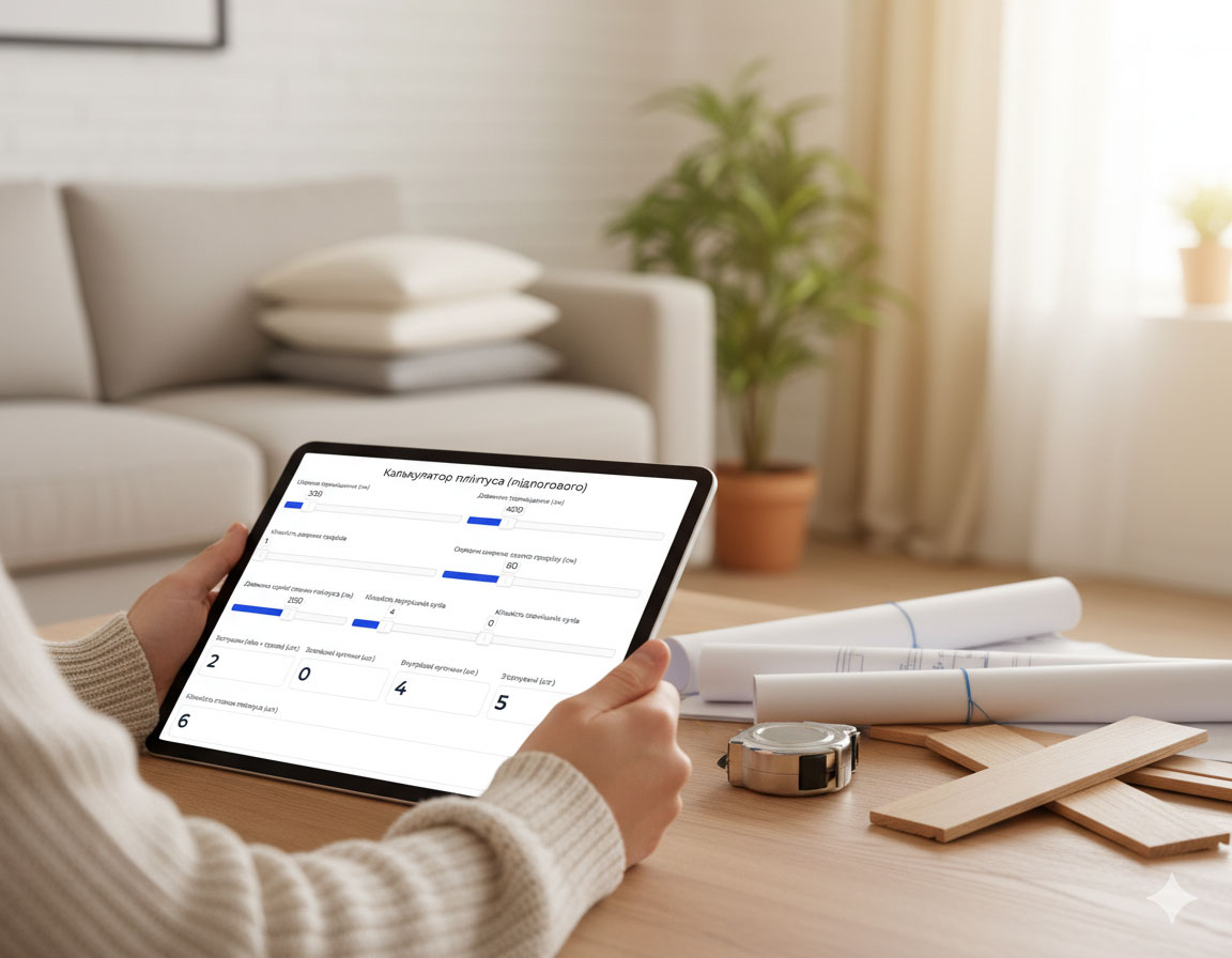 Калькулятор плінтуса онлайн Онлайн калькулятор для розрахунку плінтуса: Плануйте матеріали та монтаж плінтуса 2026