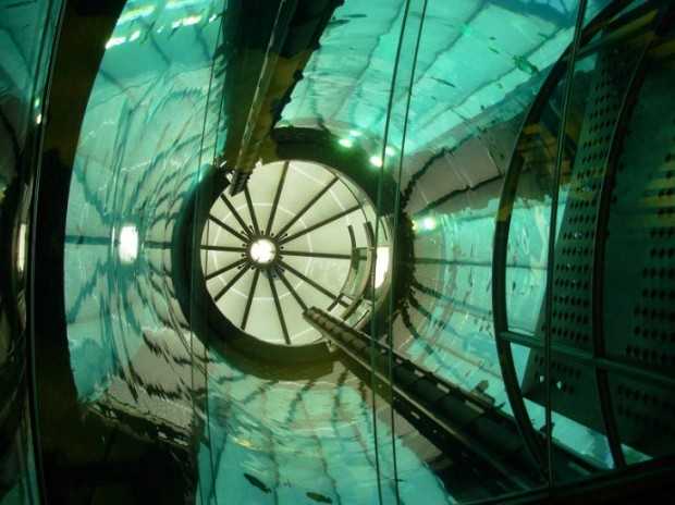 Radisson Blu Hotel Berlin: акваріум AquaDom вночі, підсвічений різними кольорами