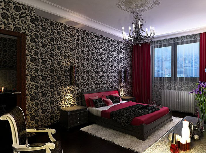 Бордо в спальні: затишок Класичний інтер'єр спальні з бордовими шторами: затишок та елегантність в кожній деталі.