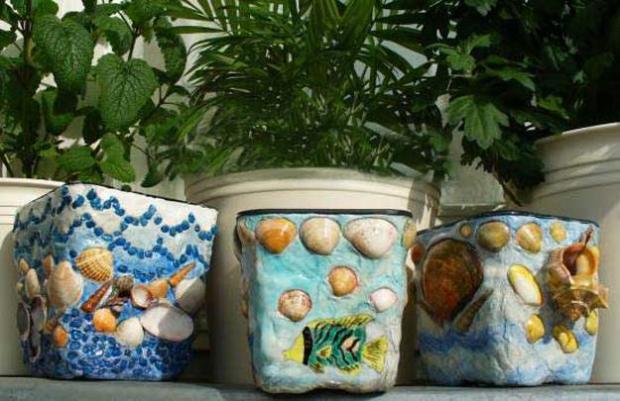 Черепашковий горщик Квітковий горщик, декорований черепашками: екологічний стиль в інтер'єрі 2026.