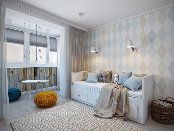 З'єднаний простір Сучасний дизайн дитячої кімнати з'єднаної з балконом, ідеальне місце для навчання