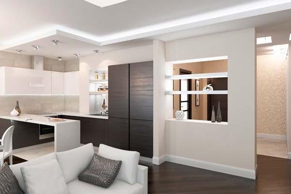 Корекція розмірів стелею Гіпсокартонна стеля, що візуально коригує розміри та пропорції вітальні, 2026 рік.