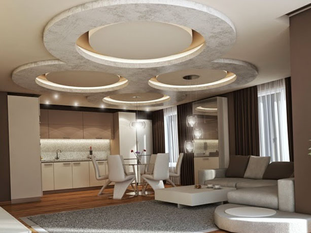Стильна стеля з гіпсокартону Оригінальна багаторівнева стеля з гіпсокартону з підсвічуванням для вітальні 2026