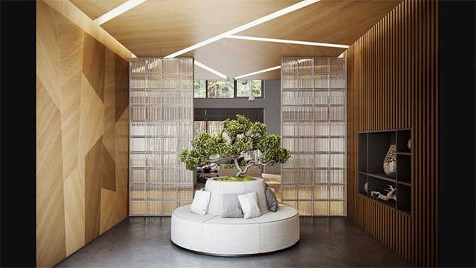 Вхідна група котеджу Вхідна група в дизайні котеджу 2026: мінімалізм, дерево та великі вікна.