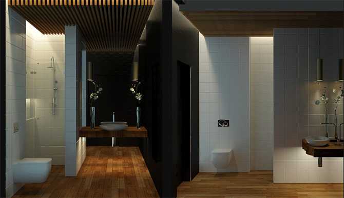 Мармурова елегантність ванної Сучасний санвузол в котеджі: мінімалістичний дизайн, натуральні матеріали та камін з мармуру.