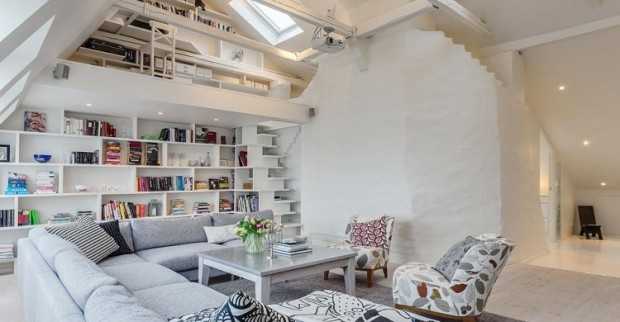 Скандинавський дизайн: Світло та простір Світла дворівнева квартира в Стокгольмі з елементами скандинавського дизайну та мансардним вікном.