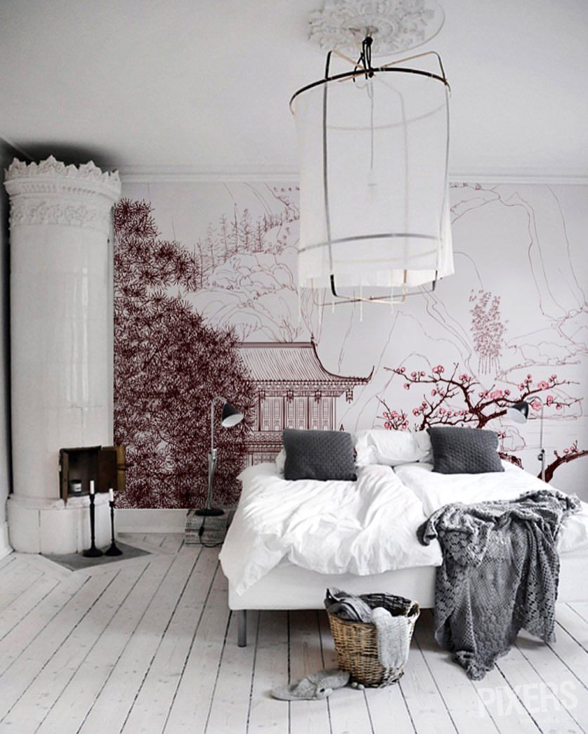 М'яке японське світло Освітлення в кімнаті в японському стилі: м'яке, приглушене, світильники з рисового паперу.