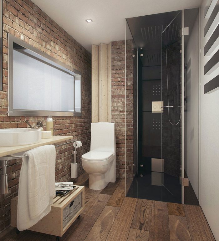 Цегляна кладка Керамічна плитка під цеглу в сучасному дизайні ванної кімнати 5 кв.м.