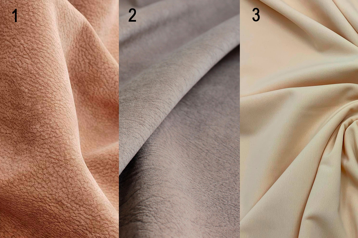Які тканини для дивана обрати у 2026 - порівняння трьох найпопулярніших варіантів Зразки оббивних тканин для дивана: мікровелюр, мікрофібра та екошкіра - порівняння текстур