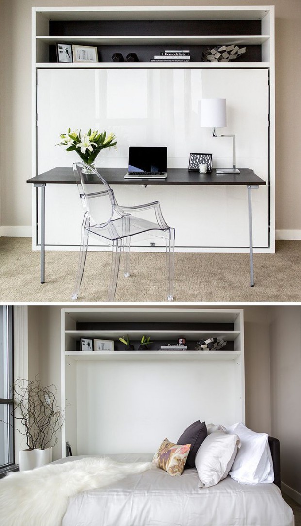 Робоче місце-трансформер Функціональний дизайн: шафа-ліжко з вбудованою робочою зоною в спальні-вітальні.