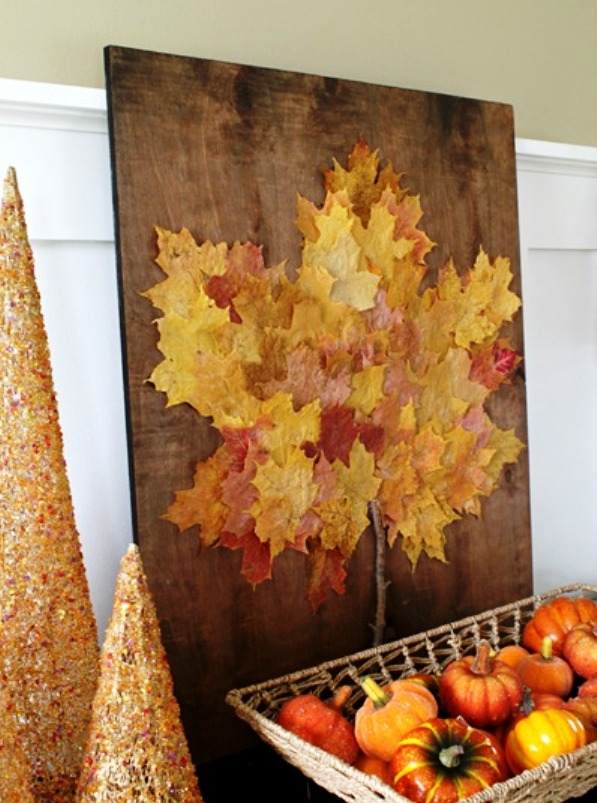 Картина з листя Картина із сухого листя в інтер'єрі, оригінальний спосіб прикрасити стіни осінніми виробами.