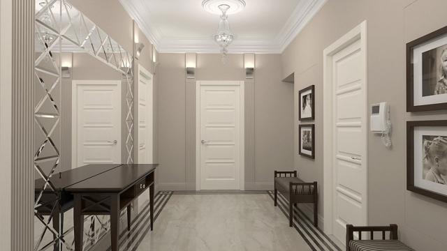 Світла стеля коридору Дизайн довгого коридору 2026: світла стеля робить простір візуально більшим та яскравішим