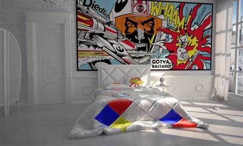 Інтер'єр у стилі коміксів Інтер'єр 2026: поп-арт дизайн з коміксами, що відображають яскраві кольори та підлітковий стиль.