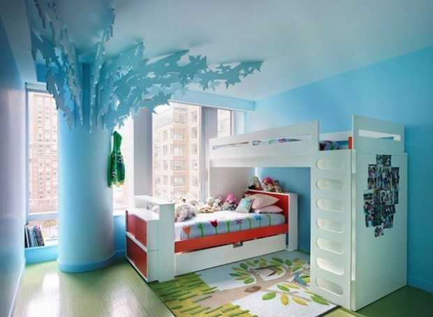 Природні кольори в дитячій Стильний дизайн дитячої кімнати в Нью-Йорку з використанням природних кольорів.