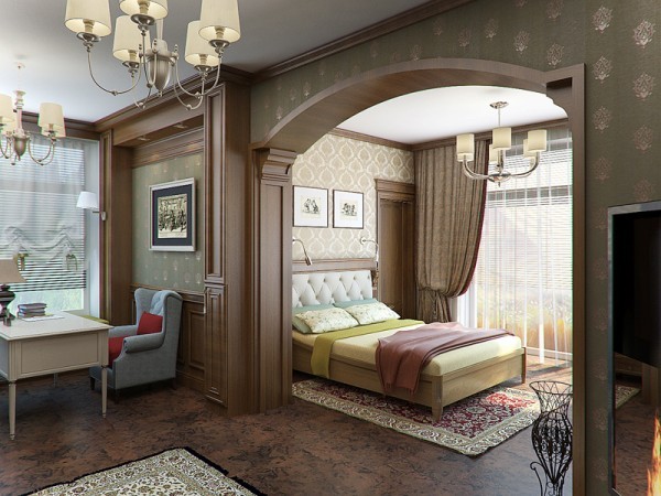 Арка для розділення зон Оригінальне розділення зон спальні та кабінету за допомогою декоративної арки: стильний дизайн 2026.