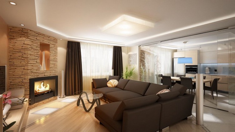 Штучний камінь у вітальні Декоративний штучний камінь у сучасній вітальні, створює атмосферу затишку та стилю.