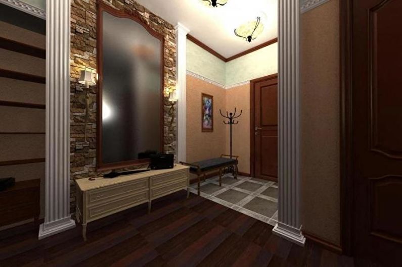 Декоративна цегла в зоні передпокою Зона передпокою, оформлена декоративною цеглою, сучасний дизайн інтер'єру.