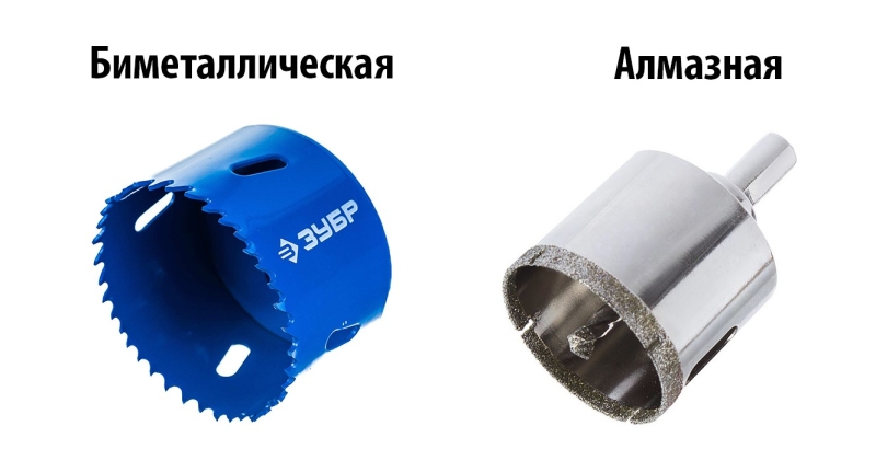Коронки: бетон vs гіпсокартон Відмінності між коронками для бетону (ліворуч) та гіпсокартону (праворуч): вибір інструменту