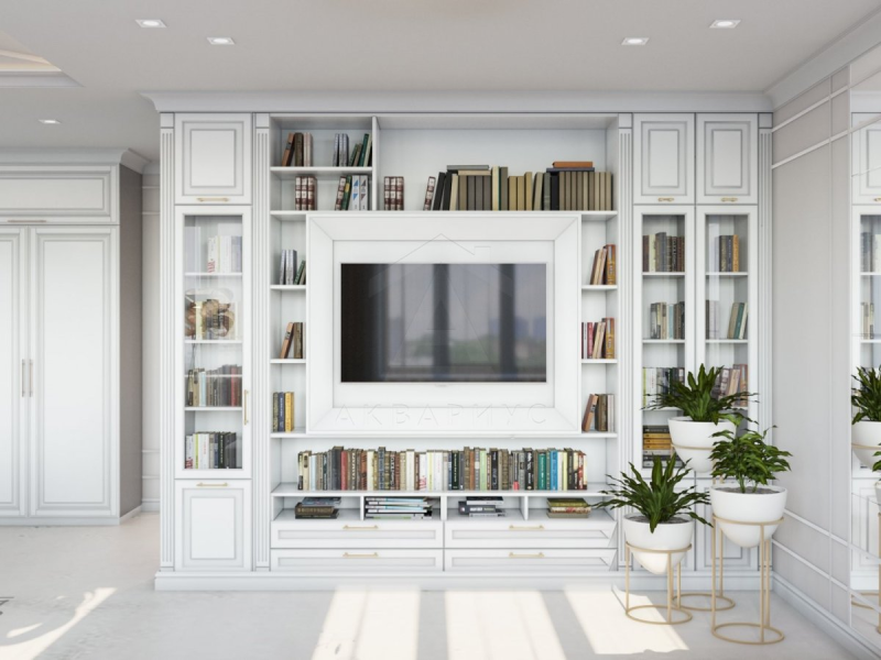 Відкриті полиці Домашня бібліотека з відкритими книжковими полицями в інтер'єрі кімнати.