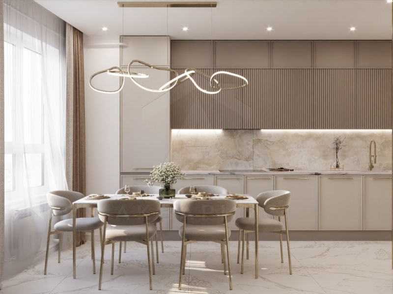 Неокласична кухня Світла кухня в неокласичному стилі 2026: елегантні фасади та мармуровий фартух, Україна.