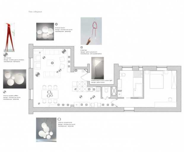 Планування студії Загальний план дизайну інтер'єру маленької квартири-студії в яскравих кольорах.