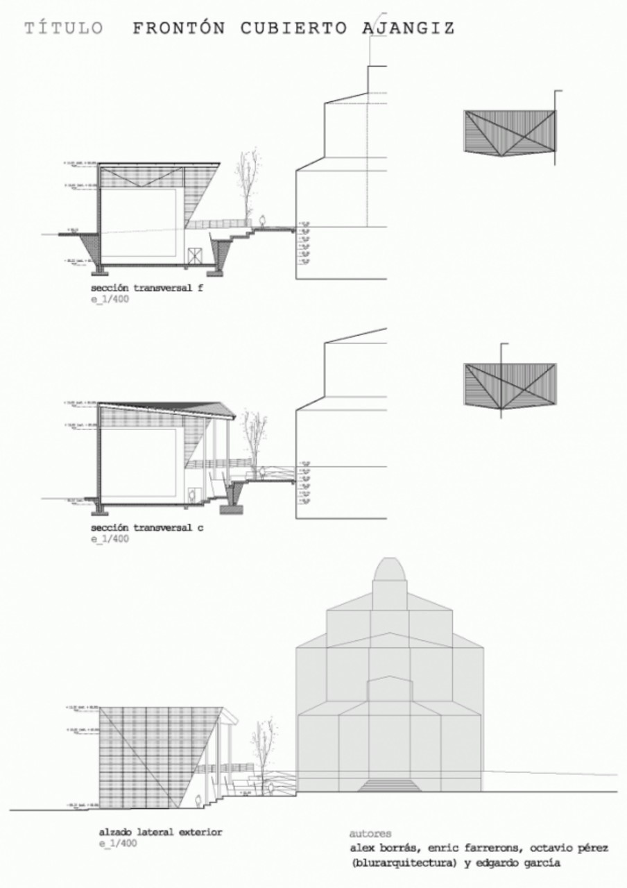 Фронтон: перспектива Перспектива критого фронтону на площі: збалансований ландшафтний дизайн соціального простору.
