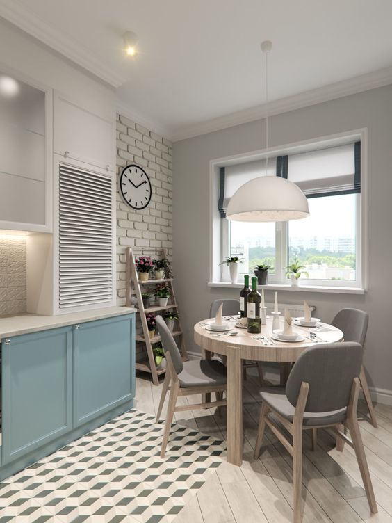 Кремовий острів кухні Функціональна кремова кухня з островом, що забезпечує додатковий простір для приготування їжі.