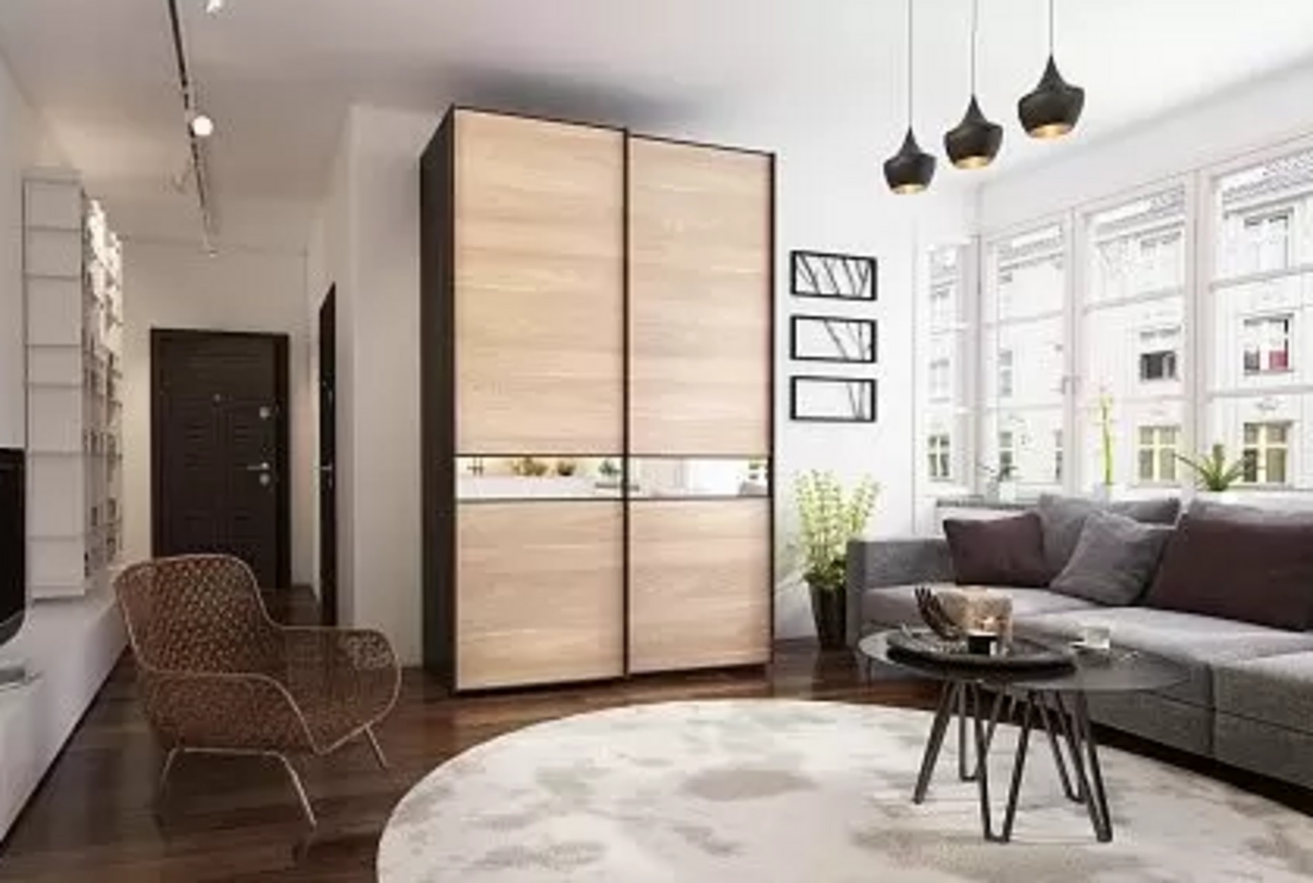 Корпусна шафа-купе Корпусна шафа-купе в сучасній вітальні 2026: стильне зберігання речей.