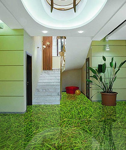 Зелена 3D підлога Наливна 3D підлога з імітацією зеленої трави в сучасному інтер'єрі 2026