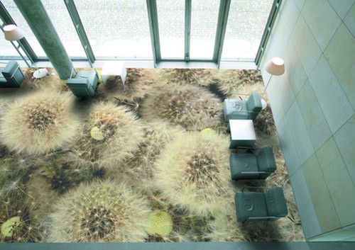 Кульбаби у вашій вітальні Наливна 3D підлога із зображенням кульбаб у вітальні, дизайн інтер'єру 2026