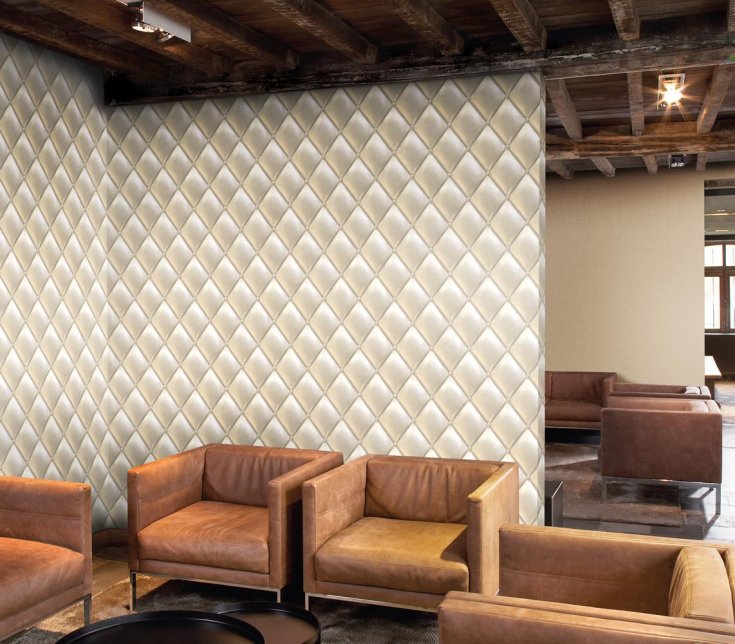 3D Шкіра: Екзотика вдома Інтер'єр вітальні з екзотичними шпалерами під шкіру, 3D ефект