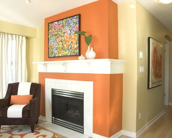 Камін у помаранчі Помаранчева вітальня з акцентом на камін: тепло та затишок в інтер'єрі
