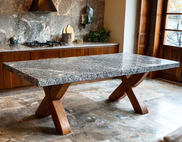 Слеб: робочий стіл Сучасний інтер'єр 2026: стіл з дерев'яного слебу в робочому кабінеті, екологічні меблі.