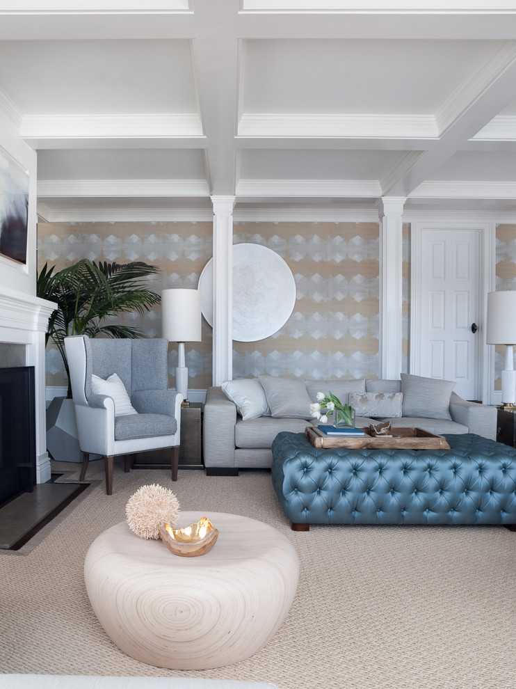 Сучасний сірий інтер'єр Сучасний інтер'єр вітальні в сірому кольорі, акцент на текстурах