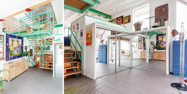 Обідня зона з панорамою Обідня зона зі великим столом та різнокольоровими стільцями біля панорамного вікна, скандинавський стиль 2026.