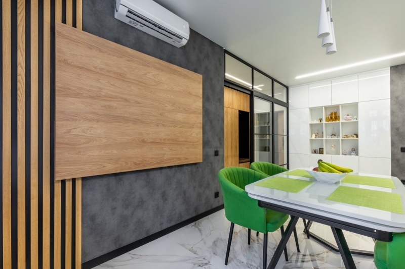 Класична Їдальня 2026 Дизайн інтер'єру 2026: їдальня в сучасному класичному стилі з великим обіднім столом.