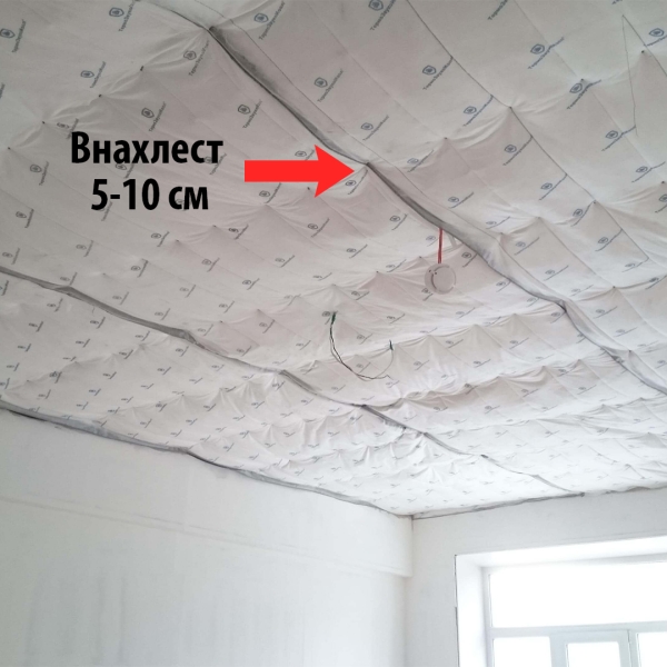 Монтаж внахлест Монтаж шумоізоляції внахлест для забезпечення максимальної звукоізоляції стелі.